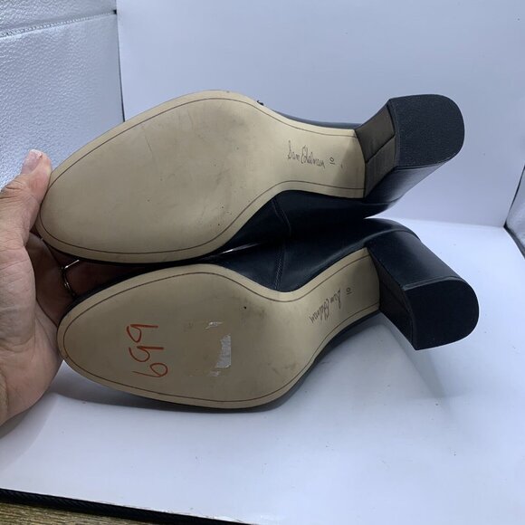 Sam Edelman Women's Case Leather Block-Heel Booties Black size 10 Ankle D17 - Picture 9 of 11